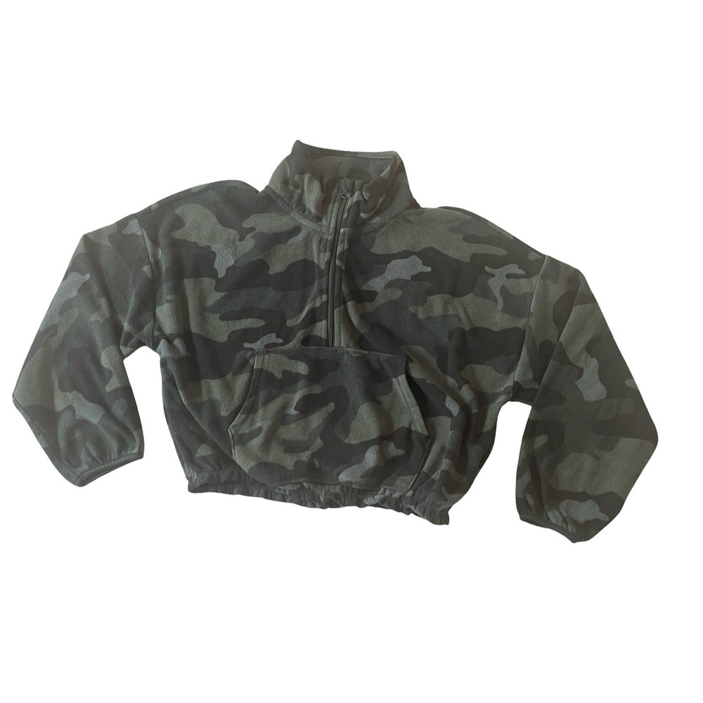 Old Navy Girls Size M 8 Camo Fleece Sweatshirt‎ Crop Green Pocket Quarter Zip